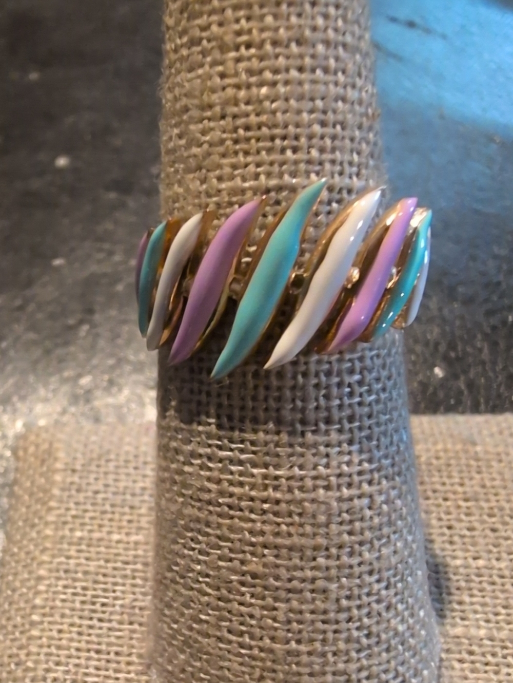 Gold Stainless Steel Women's Multi-Color Enamel Wave Ring
